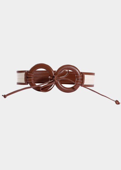 Shop Adriana Castro Zenu Ring Leather And Cana Flecha Self-tie Belt In Antique Tan