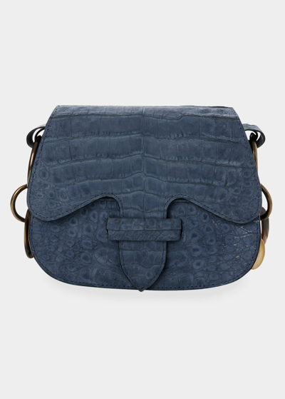 Shop Adriana Castro Monsieur Crocodile Saddle Shoulder Bag In Faded Denim