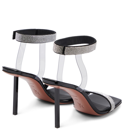Amina Muaddi Rih Embellished Patent Leather Sandals In Black
