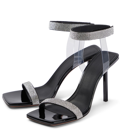 Amina Muaddi Rih Embellished Patent Leather Sandals In Black