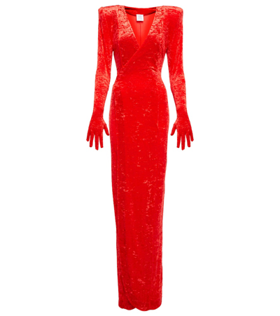 Shop Vetements Wrap Velvet Maxi Dress In Red