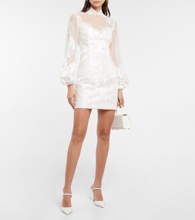 Shop Costarellos Tayla Embroidered Tulle Minidress In Off White