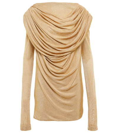 Shop Khaite Taiden Draped Metallic Mini Dress In Gold