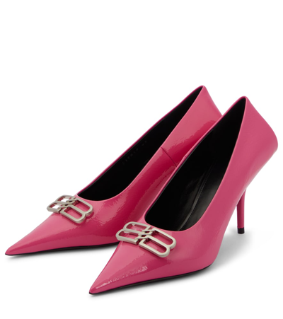 Shop Balenciaga Square Knife Bb Leather Pumps In Hot Pink/nikel