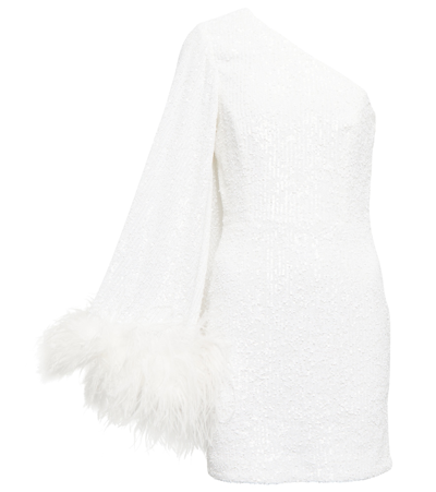 Shop Rebecca Vallance Davina Feather-trimmed Minidress In Ivory