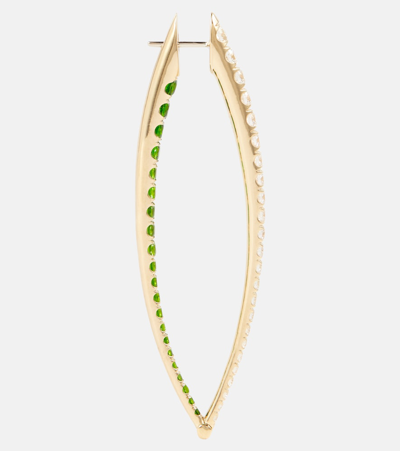Shop Melissa Kaye Cristina Xl 18kt Gold Hoop Earrings With Diamonds And Tsavorite Garnets In Yg