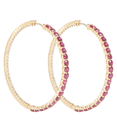 Shop Melissa Kaye Lenox 18kt Gold Hoop Earrings With Diamonds And Sapphires In Yg