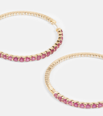 Shop Melissa Kaye Lenox 18kt Gold Hoop Earrings With Diamonds And Sapphires In Yg