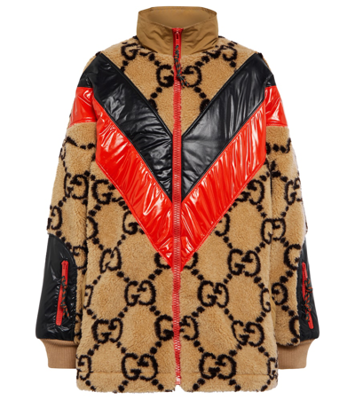 Shop Gucci Gg Wool-blend Teddy Jacket In Beige/mult