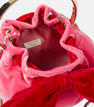 Shop Jimmy Choo Bon Bon Bow-trimmed Velvet Handbag In Candy Pink/fuchsia/light Gold