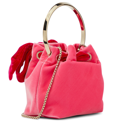 Shop Jimmy Choo Bon Bon Bow-trimmed Velvet Handbag In Candy Pink/fuchsia/light Gold