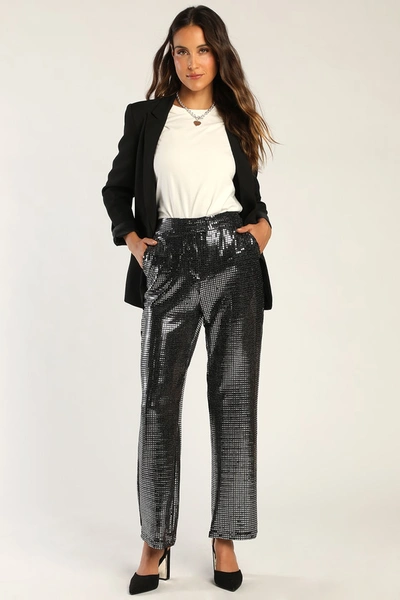 Shop 4th & Reckless Vera Silver Sequin Wide-leg High-waisted Trouser Pants