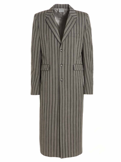 Shop Vtmnts Striped Long Coat In Gray