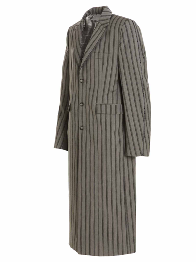 Shop Vtmnts Striped Long Coat In Gray