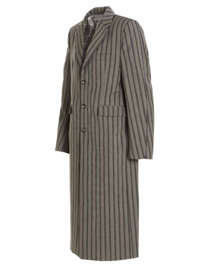 Vtmnts Striped Long Coat Chest Pocket In Gray