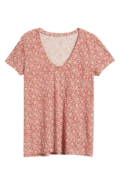 Shop Caslon Rounded V-neck T-shirt In Rust- Ivory Ikat Bloom