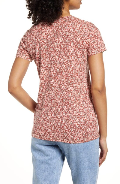 Shop Caslon Rounded V-neck T-shirt In Rust- Ivory Ikat Bloom