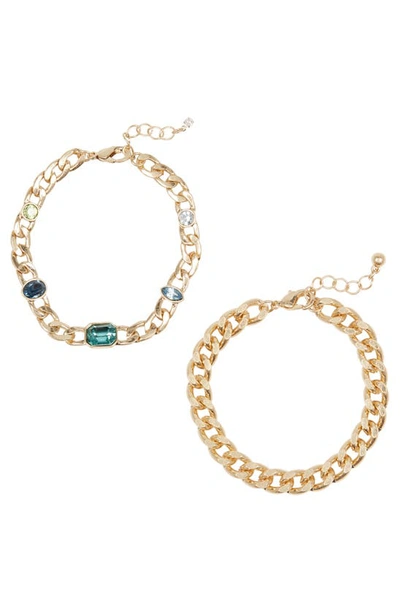 Shop Melrose And Market Curb Link Chain 2-pack Bracelets In Blue- Green- Gold