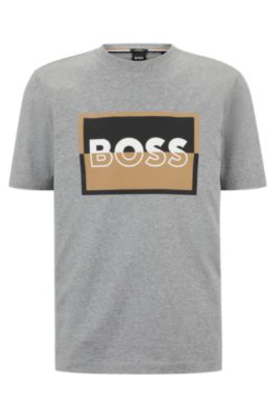 Hugo Boss Boss Men's Mercerized Cotton With Split Logo Slim-fit T-shirt In  Grey | ModeSens