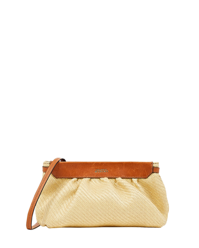 Shop Isabel Marant Luzes Leather-trimmed Raffia Pouch In Beige