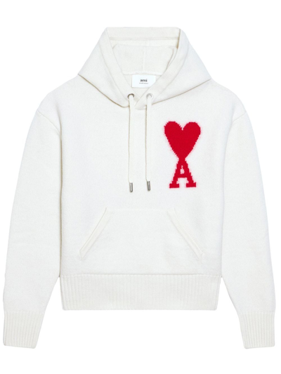 Shop Ami Alexandre Mattiussi Logo-intarsia Knit Hoodie In White