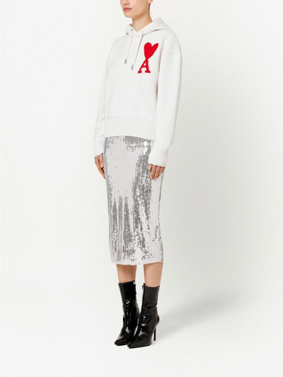 Shop Ami Alexandre Mattiussi Logo-intarsia Knit Hoodie In White