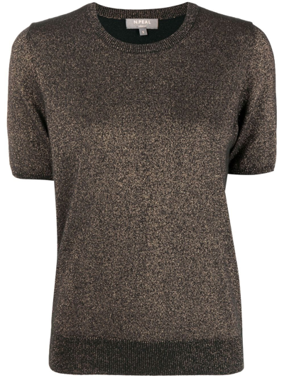 Shop N•peal Sparkle-knit Short-sleeve Top In Black