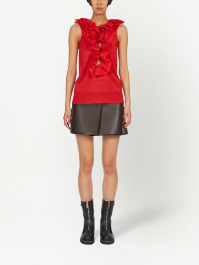 Ferragamo Frill-detail Virgin Wool Top In Red