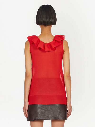 Ferragamo Frill-detail Virgin Wool Top In Red