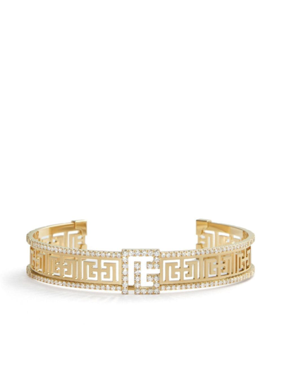 Shop Balmain 18kt Yellow Gold Labyrinth Frieze Pave Diamond Cuff