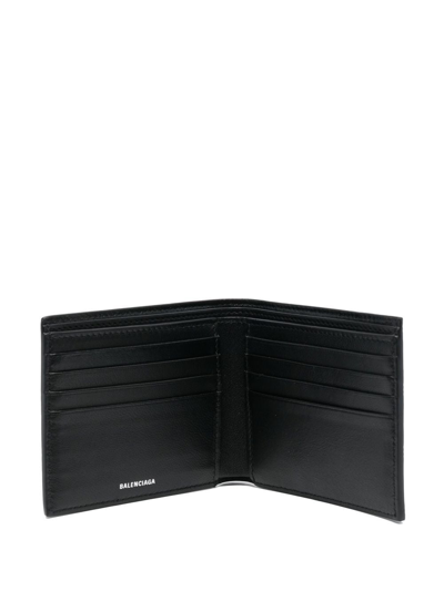 Shop Balenciaga Signature Monogram Bi-fold Wallet In Black