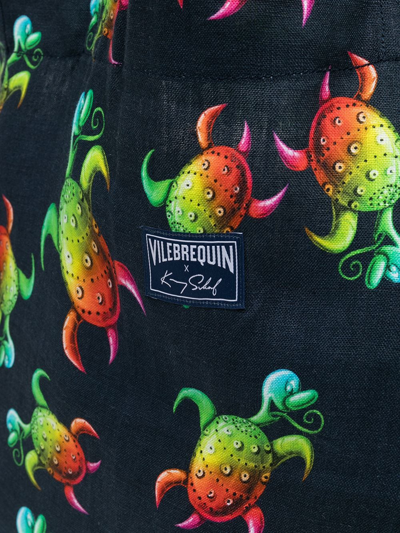 Shop Vilebrequin X Kenny Scharf Turtle-print Tote Bag In 390 Bleu Marine