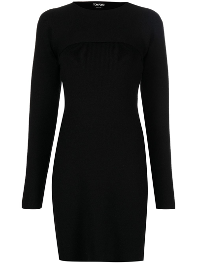Tom Ford Ribbed Long-sleeve Midi Dress In Black