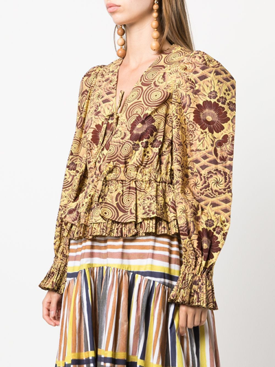 Shop Ulla Johnson Ren Floral-print Blouse In Amber