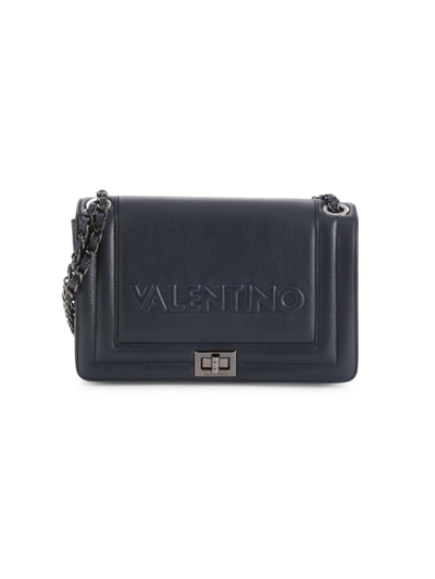 Valentino By Mario Valentino Women's Alice Logo Embossed Leather Shoulder  Bag In Midnight Blue | ModeSens