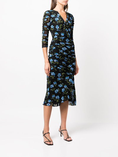 Shop Diane Von Furstenberg Briella Gathered Floral-print Dress In Black