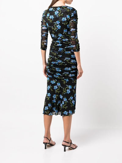 Shop Diane Von Furstenberg Briella Gathered Floral-print Dress In Black