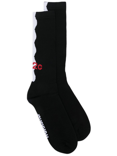 Shop 032c Intarsia-knit Logo Socks In Black