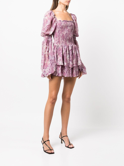 Shop Caroline Constas Alexa Floral-print Mini Dress In Mauve Summer Floral