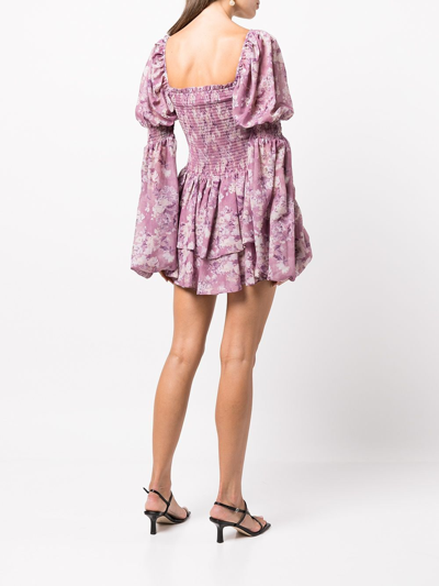 Shop Caroline Constas Alexa Floral-print Mini Dress In Mauve Summer Floral