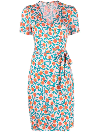 Shop Diane Von Furstenberg Julian Nectarine-print Silk Dress In Orange