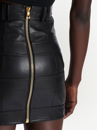 Shop Balmain Leather Mini Skirt In Black