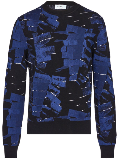 Shop Ferragamo Palm-print Knit Jumper In Blue