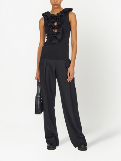 Ferragamo Ruffle Virgin Wool Top In Black