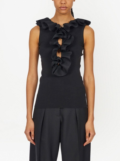 Ferragamo Ruffle Virgin Wool Top In Black