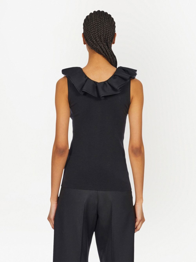 Shop Ferragamo Ruffle-trim Wool Vest In Black
