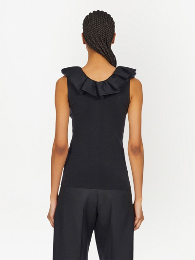 Ferragamo Ruffle Virgin Wool Top In Black