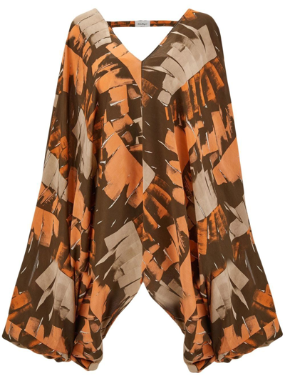 Ferragamo Palm-print Beach Cover-up In Orange