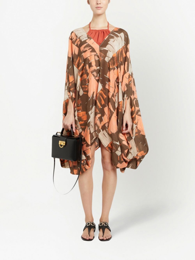 Ferragamo Palm-print Beach Cover-up In Orange
