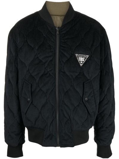 Shop Versace Jeans Couture Logo-patch Quilted Bomber Jacket In Black